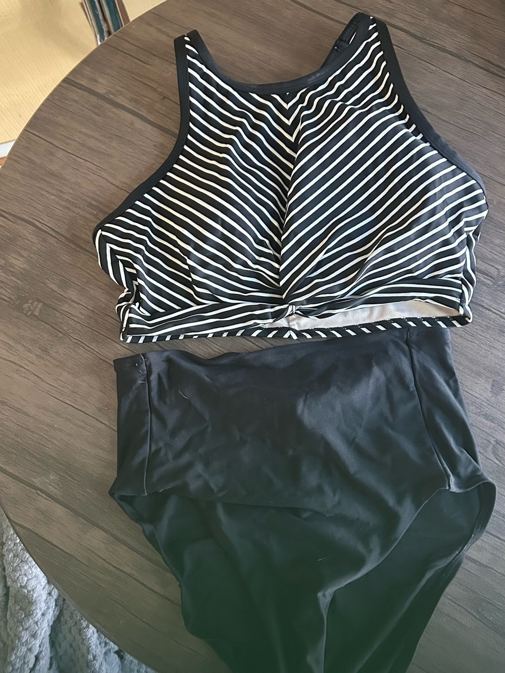 Striped Black & White High Neck Bikini Set